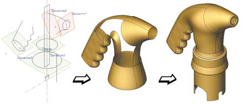 Рис. 1. Учебный пример использования технологии поверхностного моделирования