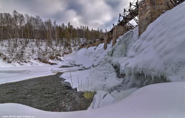 Фотография 22. Плотина гидроэлектростанции в урочище Пороги – одна из визитных карточек Челябинской области. Данное фото - HDR из трех кадров, снятых с рук на зеркалку Nikon D610 + ширик Samyang 14mm f/2.8. Настройки: 1/1000, -0.67, 8.0, 400, 14.