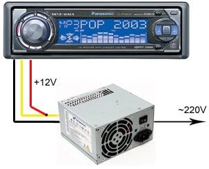 Схема подключения автомобильного CD/MP3-ресивера к компьютерному блоку питания