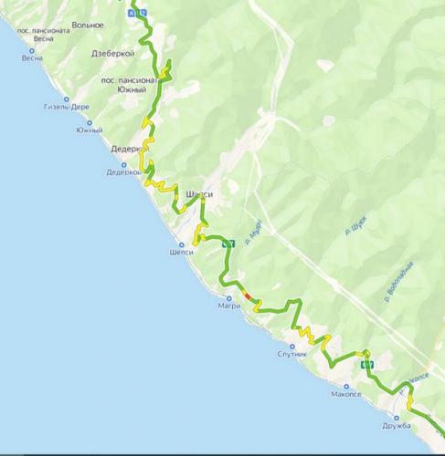 Участок трассы от Туапсе в сторону Лазаревской